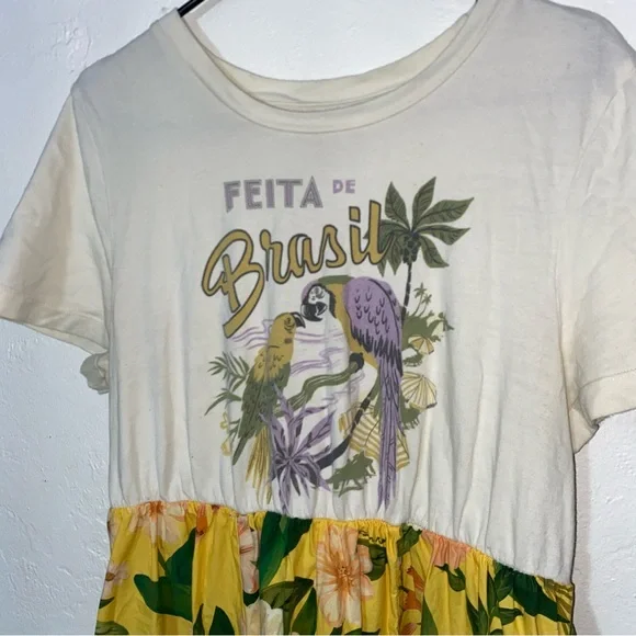 Farm Rio 100% Cotton Tiered Maxi Shirt Dress yellow floral motif Large Petite - Picture 6 of 16